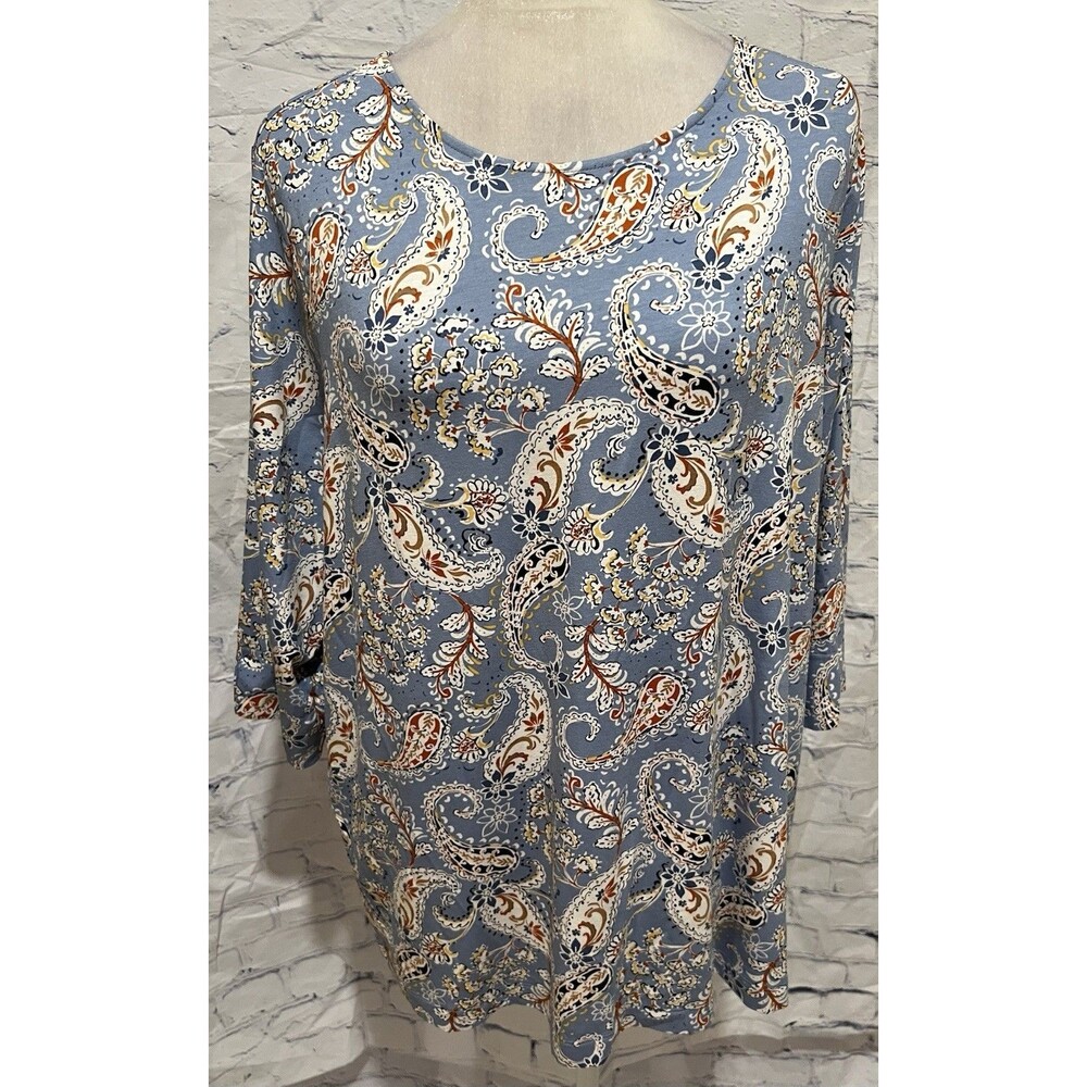 J. Jill Wearever Top Paisley Floral Boat Beck 3/4 Sleeve Comfortable Size XL